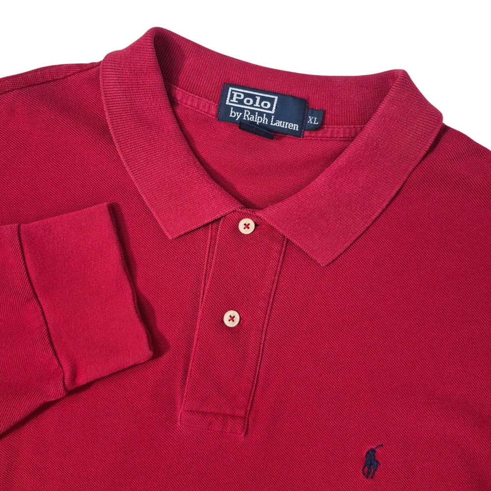 Polo Ralph Lauren Polo Shirt Mens XL Red Long Sleeve Pique‎ Cotton Pony Logo